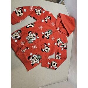 Disney Christmas Minnie Mouse Zip Up Hooded Jacket Christmas Girls Small 7/8 Red